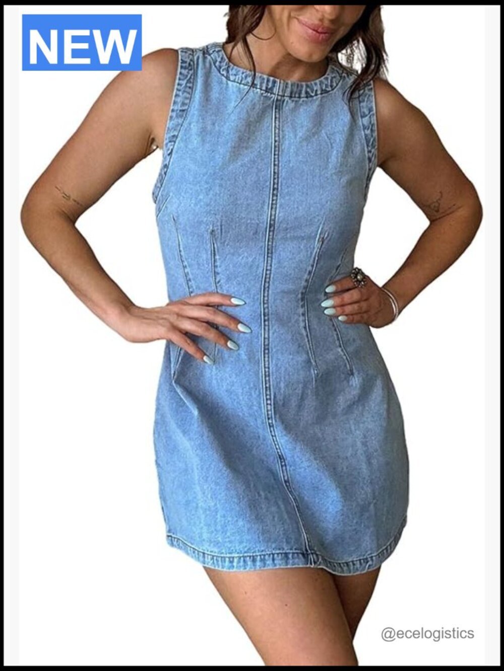 Mini Denim Dress Sleeveless Back Zipper Distressed Slim Jean Dress Retro Summer